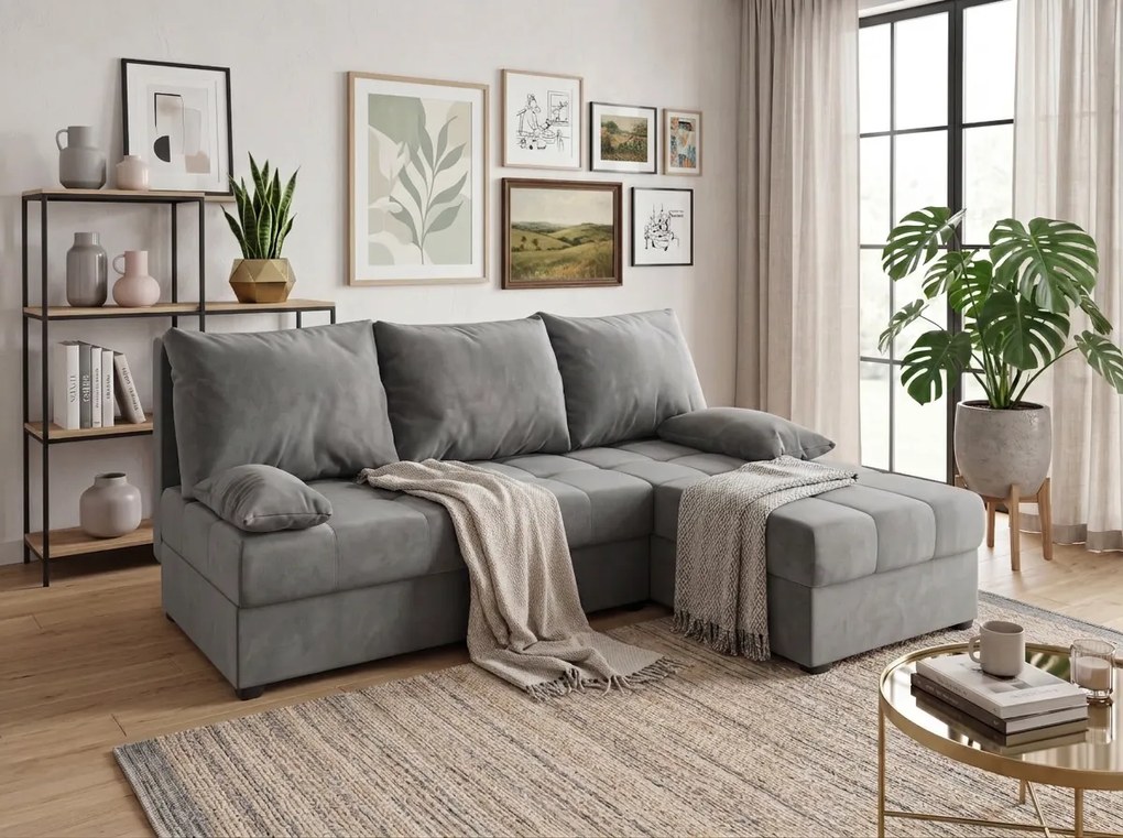 OFERTA Canapea extensibila de colt ZENA gri deschis, reversibila II. clasa