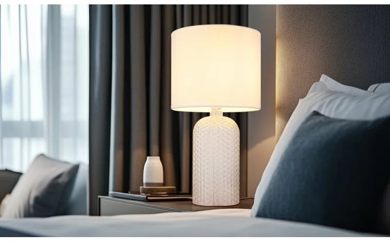 Lampa de masa cu baza din sticla abajur textil SOFIA alba