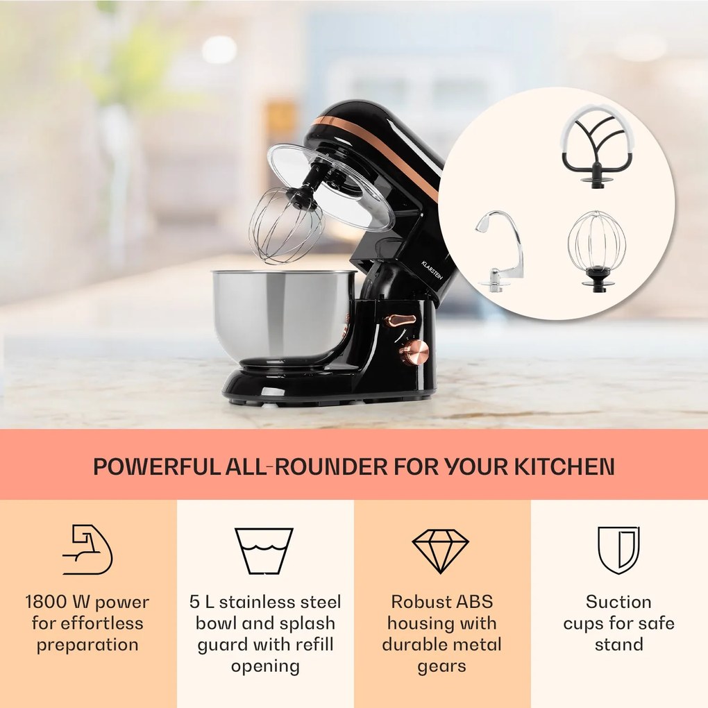 Klarstein Bella Elegance, robot de bucătărie, 1800W, 1,7 HP, 6 nivele, 5 litri, negru