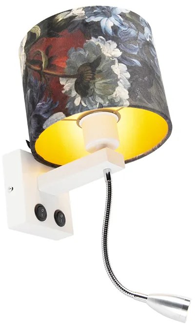 Lampa de perete moderna alba cu abajur floral din catifea - Brescia