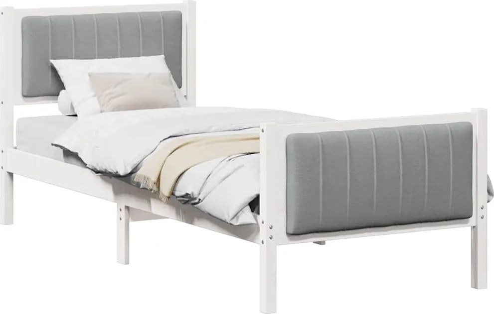 vidaXL Cadru de pat Alb și gri deschis 75 x 190 cm Lemn masiv de pin