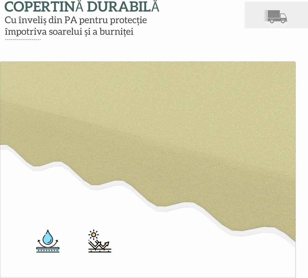 Outsunny Umbrelă Suspendată cu Copertină Dublă, Deschidere cu Manivelă, Bază în Cruce şi Falduri, 2.5x2.5 m, Bej | Aosom Romania