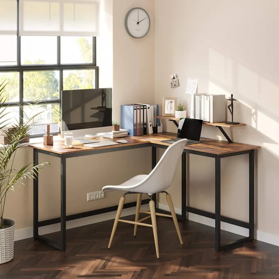 Birou de Studiu in Forma L, PAL Melaminat, Maro / Negru, Vasagle, LWD56X