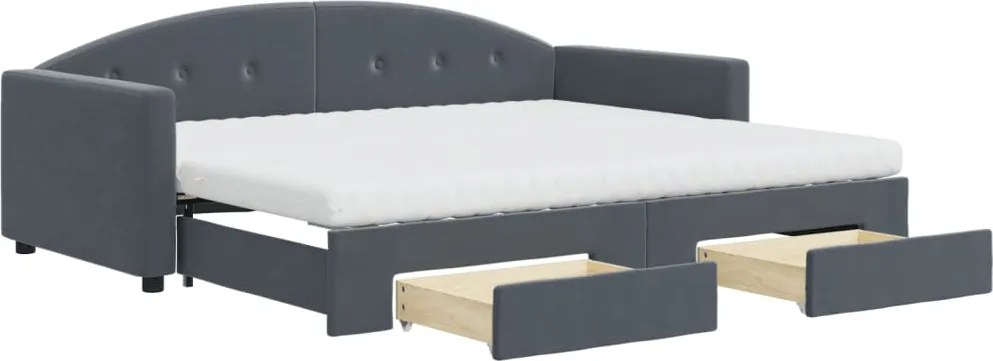 vidaXL Pat de zi cu extensie și sertare gri închis 90x200 cm catifea