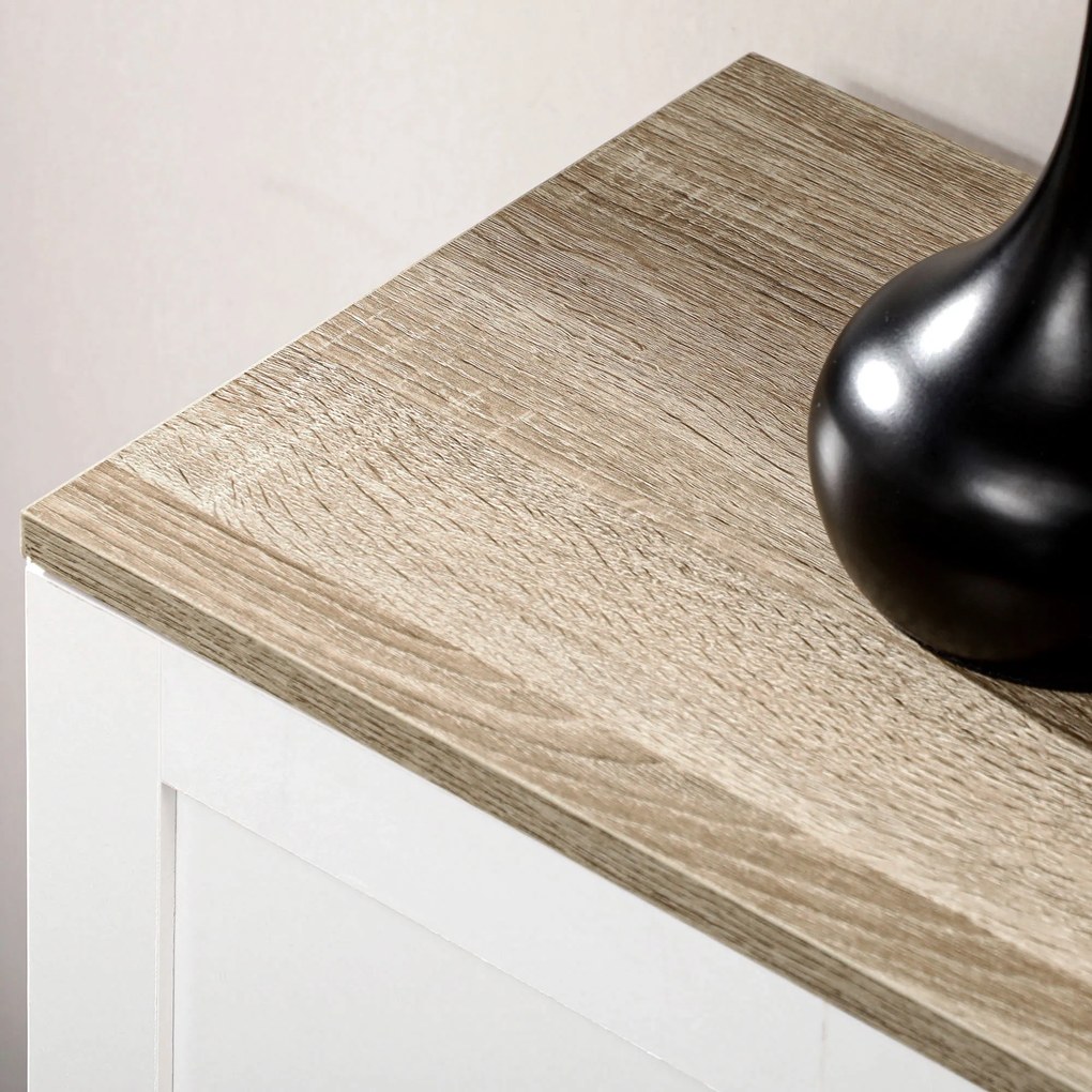 HOMCOM Bufet de Bucătărie din Lemn, Mobilier cu 3 Uși, Rafturi Reglabile, Stil Scandinav, pentru Living, Sufragerie, 90x30x90cm, Alb | Aosom Romania