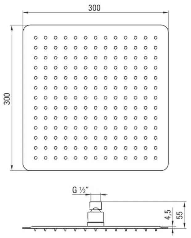 Palarie dus patrata Deante Floks, 300x300 mm, crom Patrata, 300x300 mm