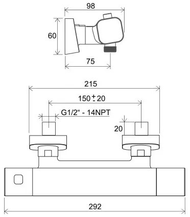 Ravak X070154 - baterie termostatică pentru duș FREE, neagră