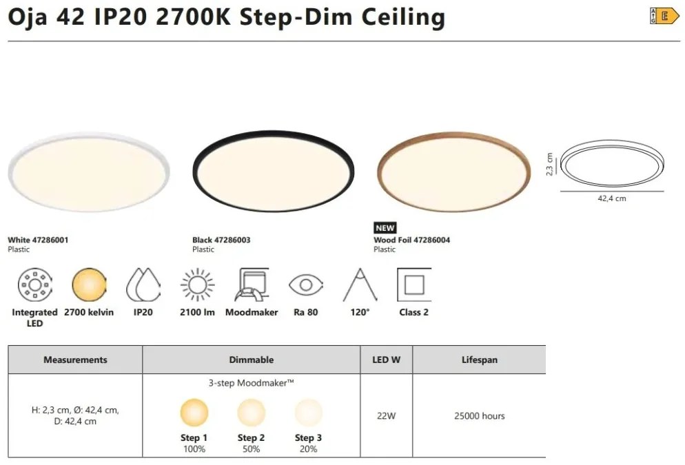 Plafoniera slim LED 2700K 3-step MOODMAKER Oja 42 Wood Foil