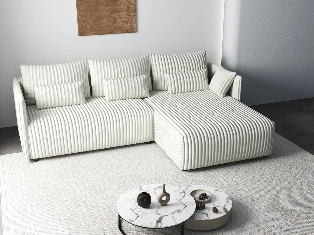 Colțar extensibil dumonde cu ladă de depozitare si sezut confortabil din spuma high-density, Malta Ambience White II 235x185 cm