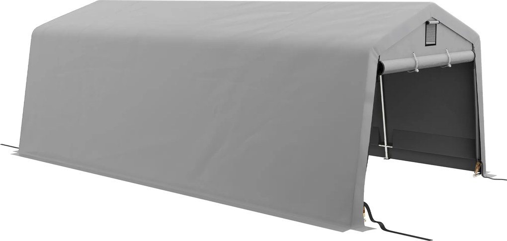 Outsunny Garaj Portabil, Carport Rezistent, Cort tip Garaj cu Copertină și 2 Ferestre de Ventilație și Ușă, 6.2x3.3x2.4 m, Gri | Aosom Romania