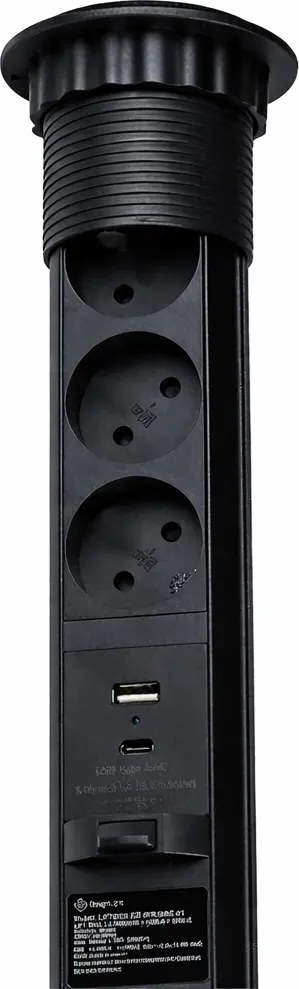 Priză încorporabilă în blat Lift Box Design Light, 3 prize Schuko, USB A + C, negru, D: 60 mm Plastic, Negru, D:60 mm
