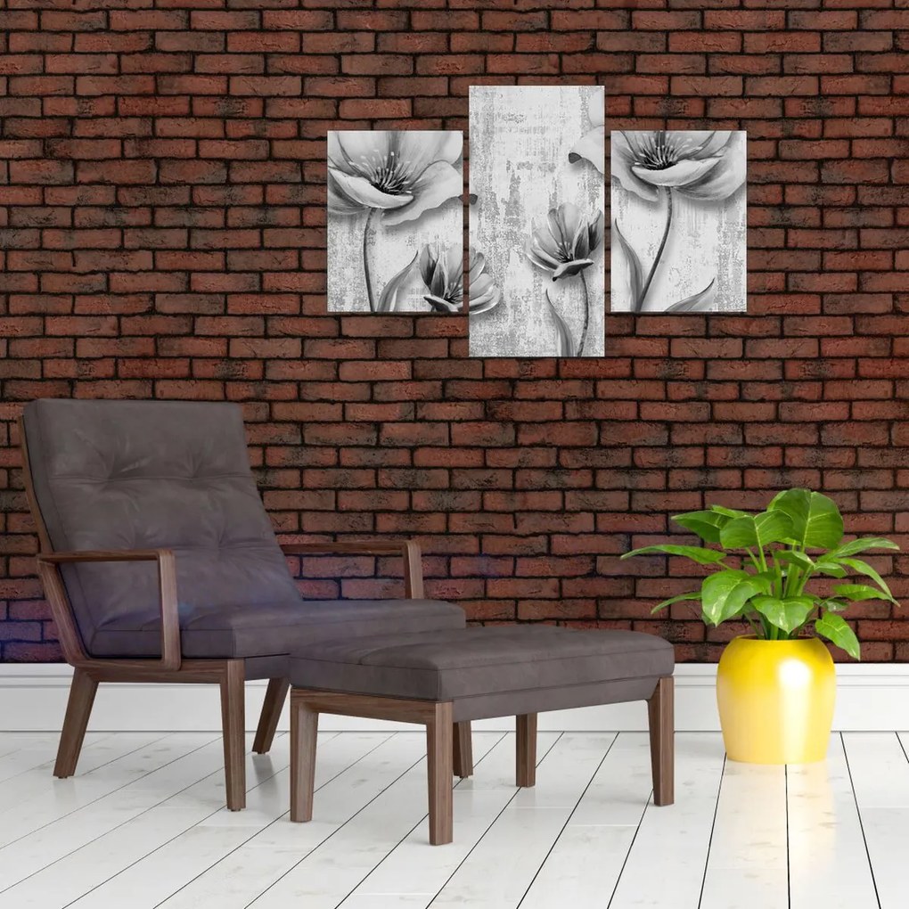 Tablou - Flori alb-negru pe fundal (90x60 cm)