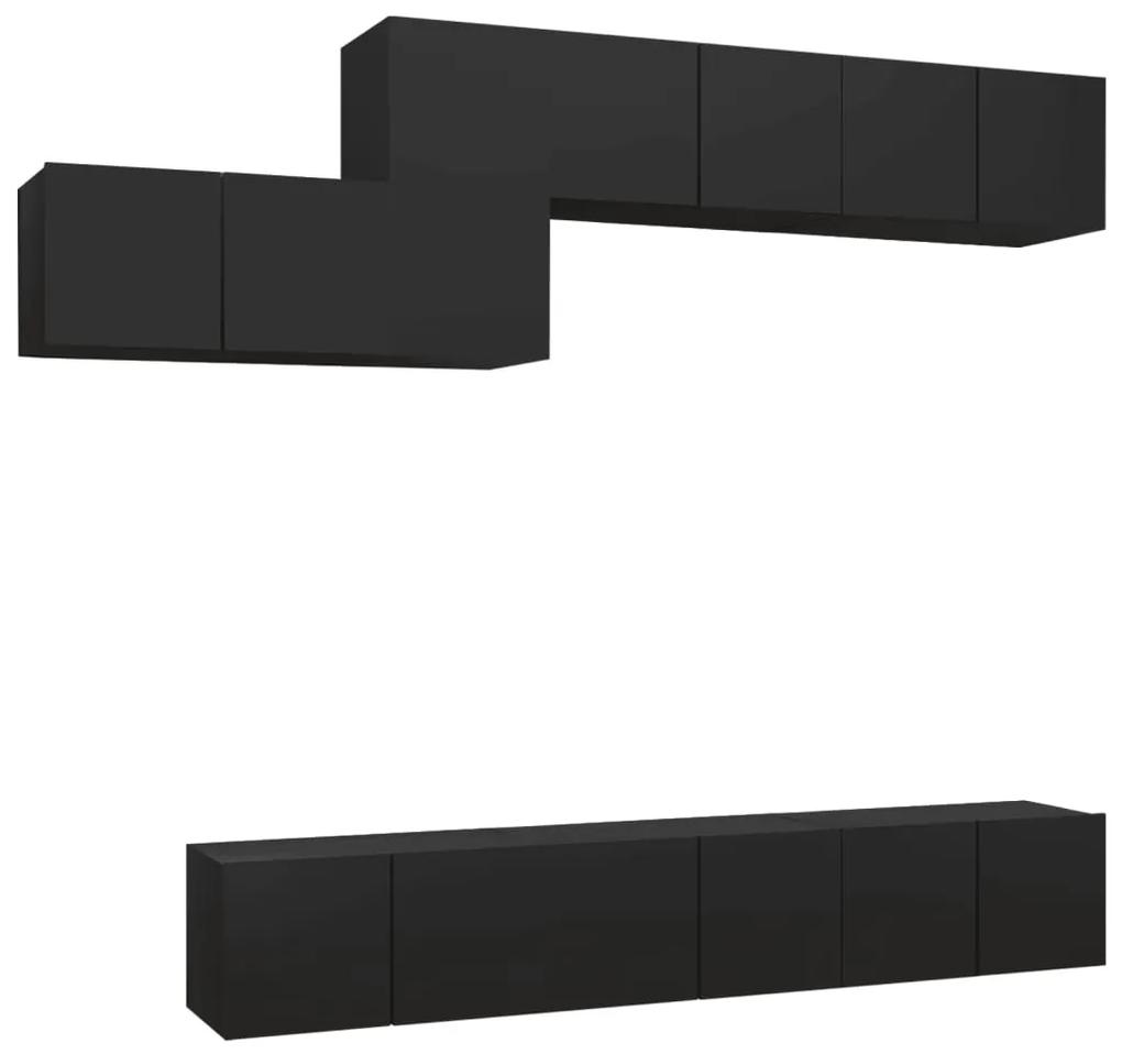 Set dulapuri TV, 7 piese, negru, PAL Negru, 60 x 30 x 30 cm, 7