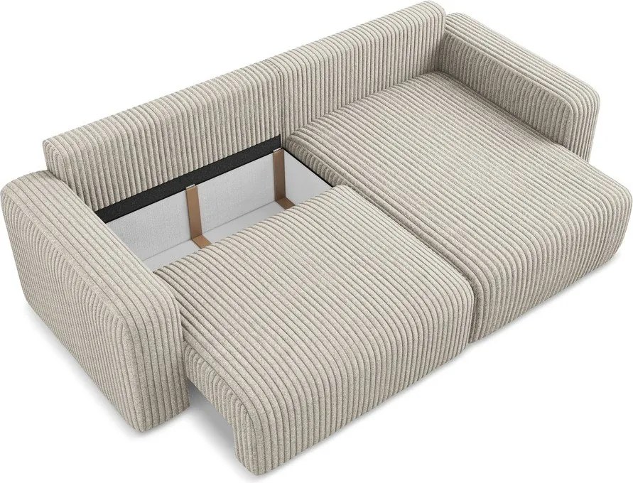 Colțar bej extensibil/cu spațiu de depozitare cu tapițerie din catifea reiată (cu colț pe partea dreaptă/cu șezlong) Kona – Makamii