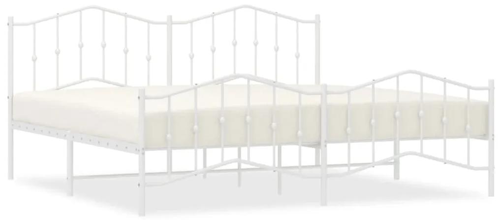 373863 vidaXL Cadru pat metalic cu tăblie de cap/picioare , alb, 200x200 cm
