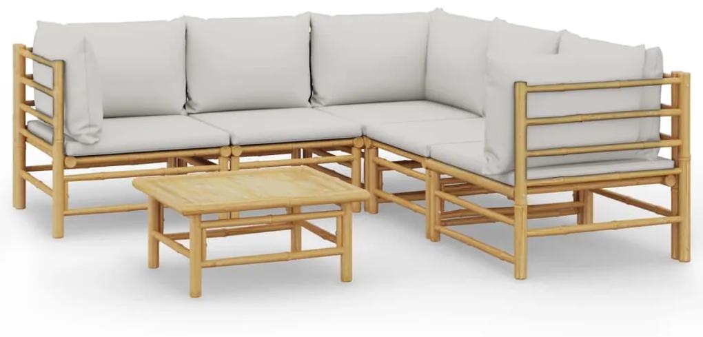 3155092 vidaXL Set mobilier de grădină cu perne gri deschis, 6 piese, bambus