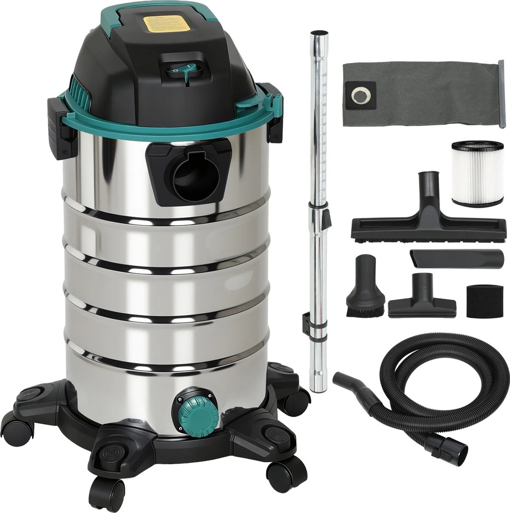 HOMCOM Aspirator 3 în 1 de 1400W, Aspirator de Solide și Lichide și Suflător, Recipient de 18L din Oțel Inox, Filtru Triplu și Accesorii, pentru Casă, Garaj și Birou | Aosom Romania