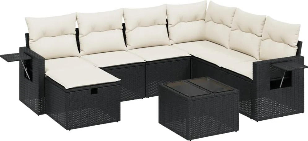 vidaXL Set mobilier de grădină cu perne, 8 piese, negru, poliratan