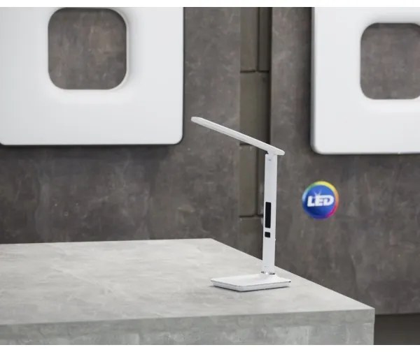 Immax 08934L - LED lampa de masa cu display KINGFISHER LED/9W/230V alba