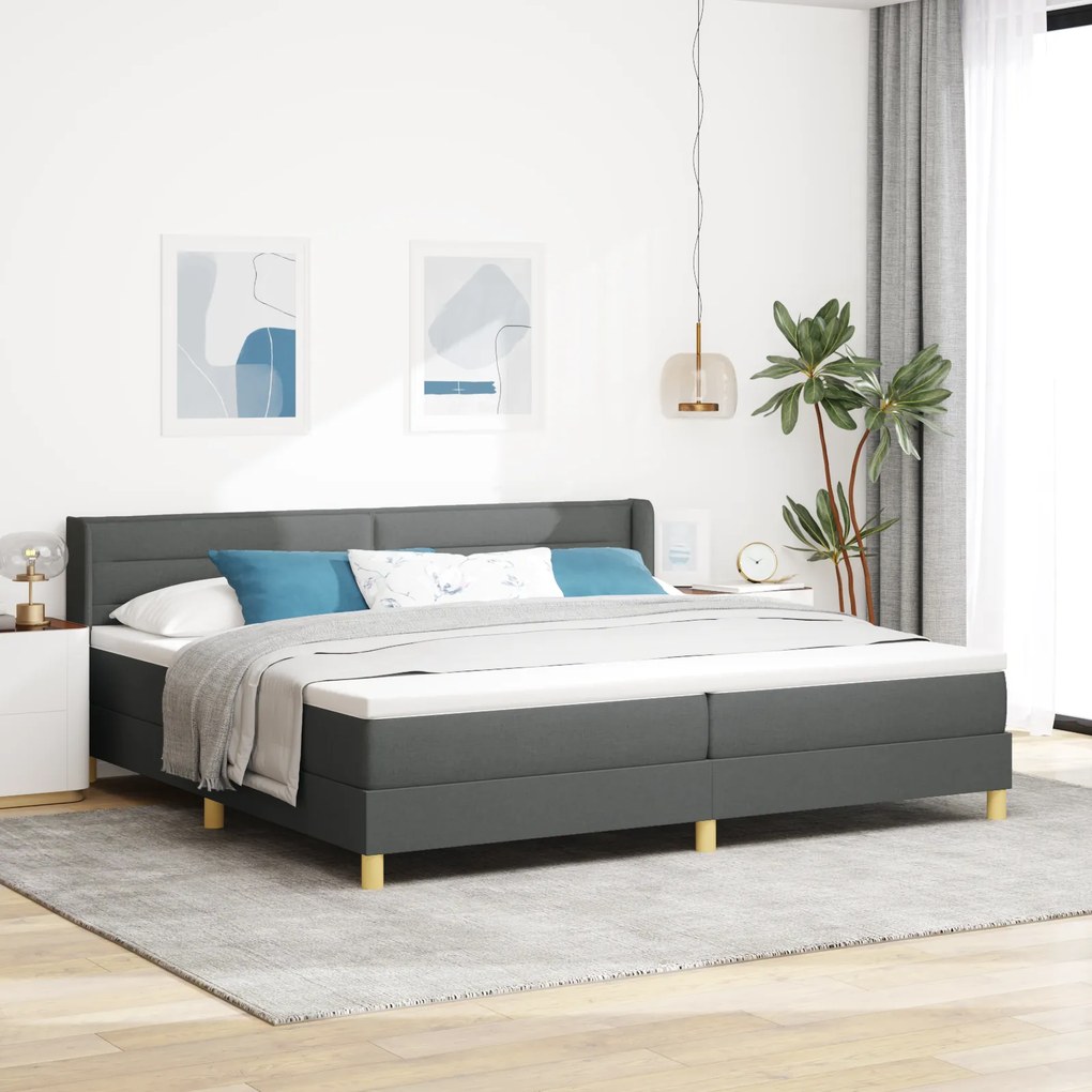 vidaXL Pat cu Saltea cu Arcuri Gri închis 200 x 200 cm țesătură