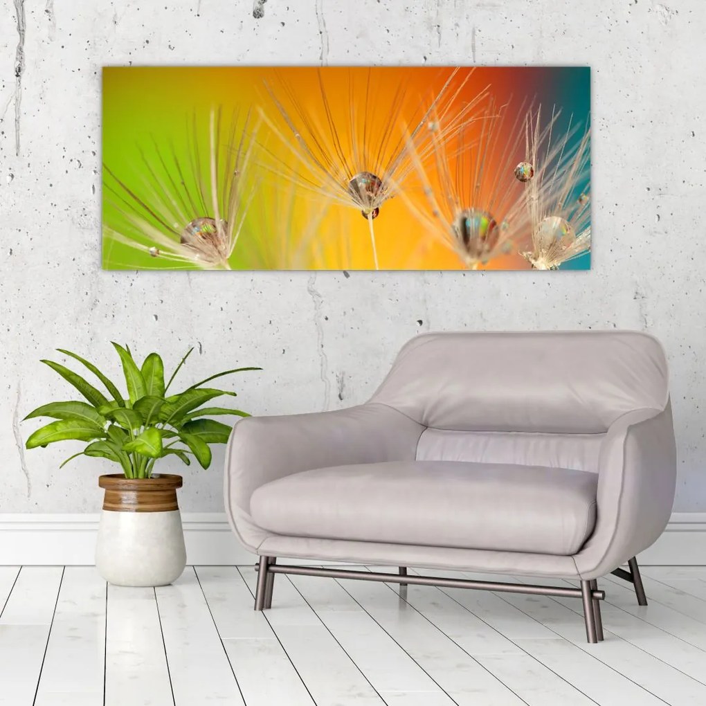 Tablou cu picături pe plantă (120x50 cm)