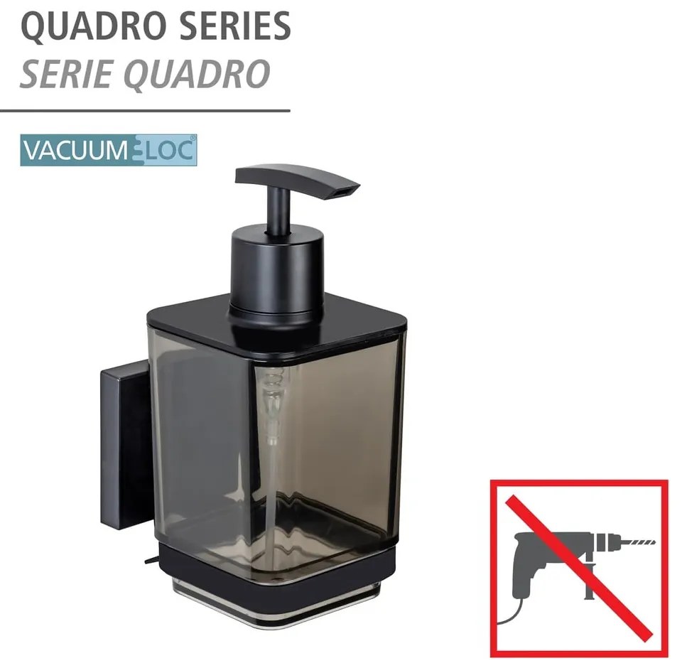 Dozator de săpun lichid negru autoadeziv din plastic 340 ml Quadro – Wenko
