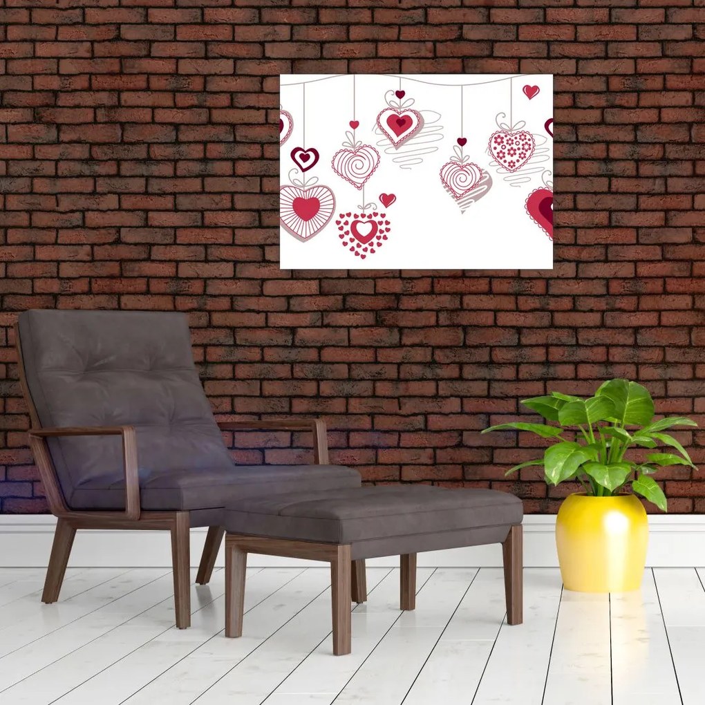 Tablou pe sticlă cu inimiore pictate (70x50 cm)