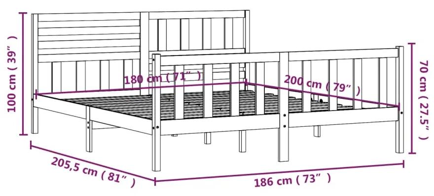 Cadru de pat Super King 6FT, gri, 180x200 cm, lemn masiv Gri, 180 x 200 cm