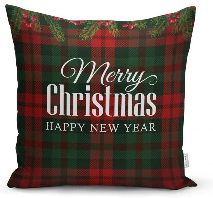 Set 4 fețe de pernă și un napron de masă cu model de Crăciun Minimalist Cushion Covers Tartan Christmas
