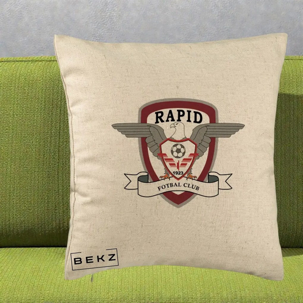 Perna Personalizata Rapid Fotbal Club 1923, 40x40 cm, Bej, Husa Detasabila, Perna Inclusa, BEKZ®