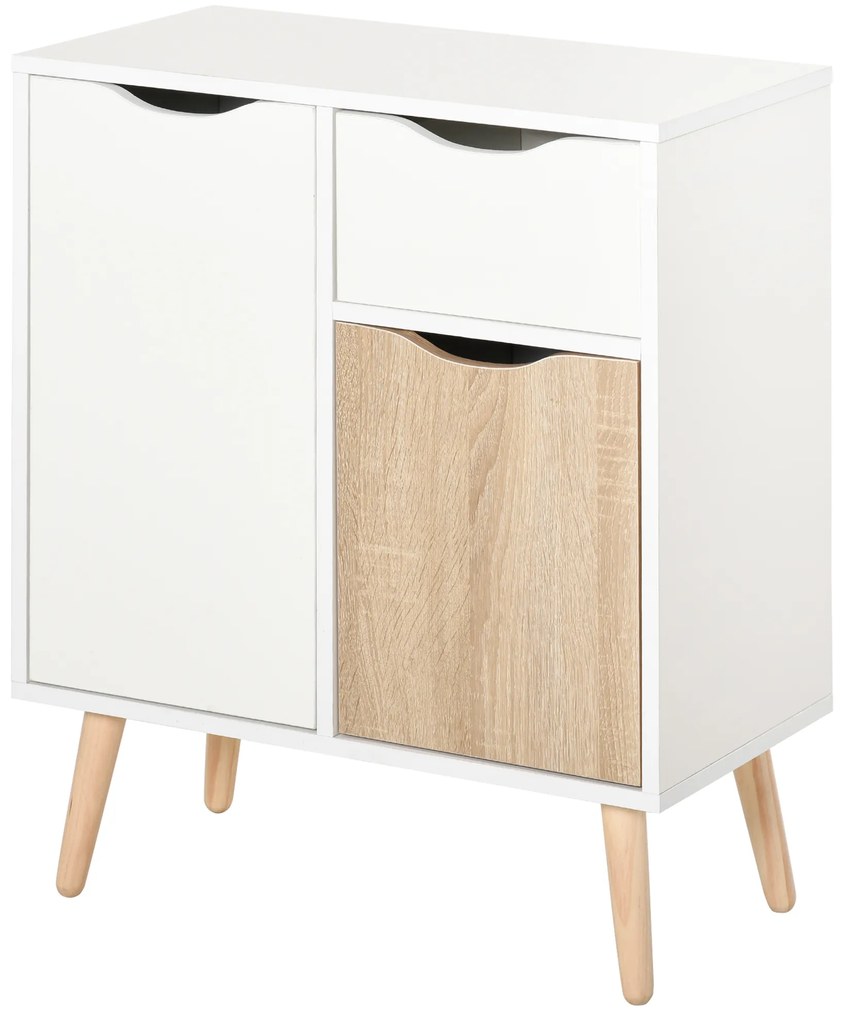 HOMCOM Bufet Mobilier de Depozitare Design scandinav 2 dulapuri sertar culisant Lemn Alb stejar deschis | Aosom Romania