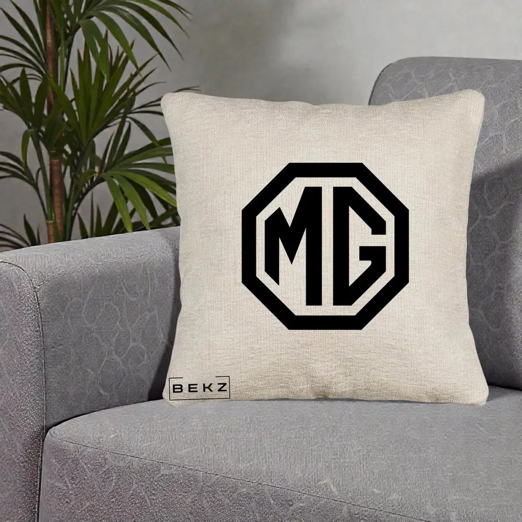 Perna Personalizata cu emblema MG, 40x40 cm, Bej Canapea, Husa Detasabila, Perna Inclusa, BEKZ®