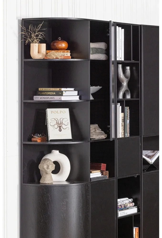 Bibliotecă modulară neagră din lemn masiv de pin 156x210 cm Finca – WOOOD