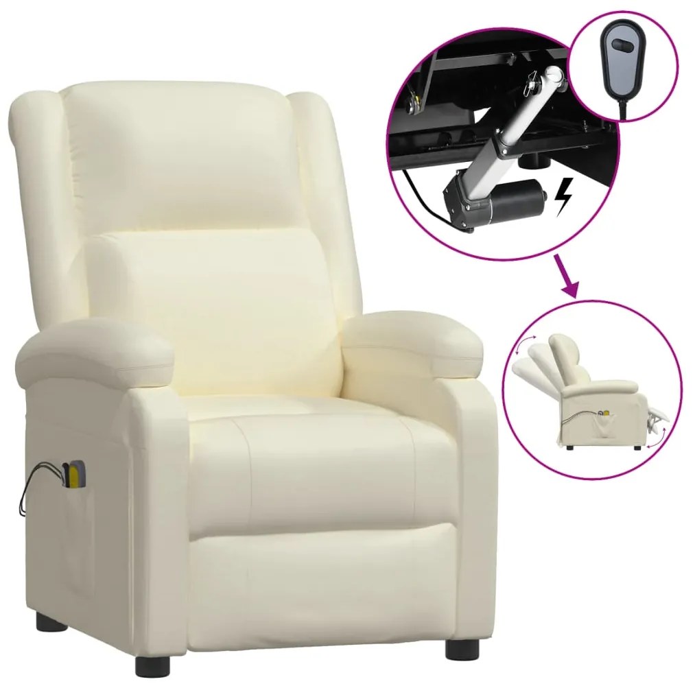 3073713 vidaXL Fotoliu de masaj electric, alb, piele ecologică