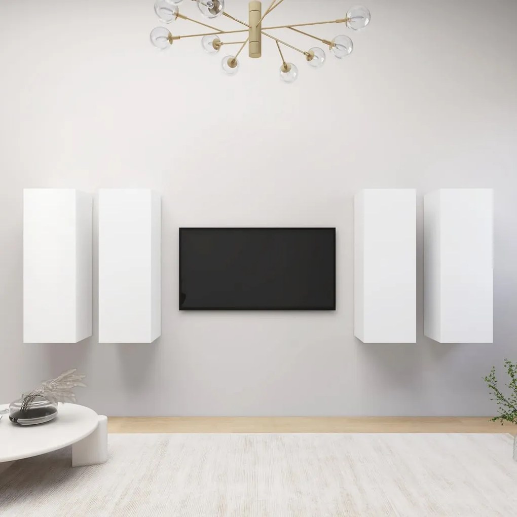 vidaXL Dulapuri TV, 4 buc., alb, 30,5x30x90 cm, lemn prelucrat