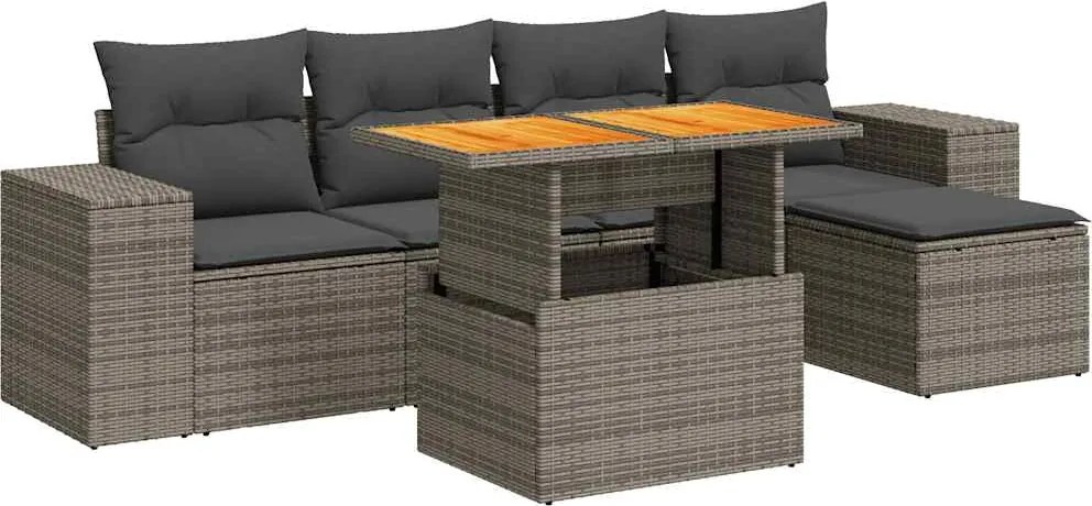 vidaXL Set mobilier grădină cu perne, 6 piese, gri, poliratan
