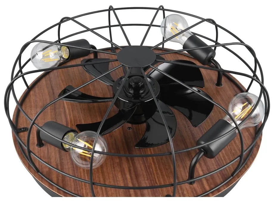 Plafonieră negru-mat/maro cu control prin telecomandă, cu ventilator Trondheim – Reality