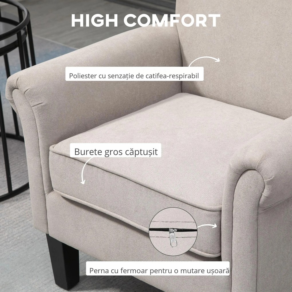 HOMCOM Fotoliu pentru Living, Stil Nordic, Tapițat cu Lemn și Poliester, Ideal pentru Living și Familie, 79x78x87 cm, Gri | Aosom Romania