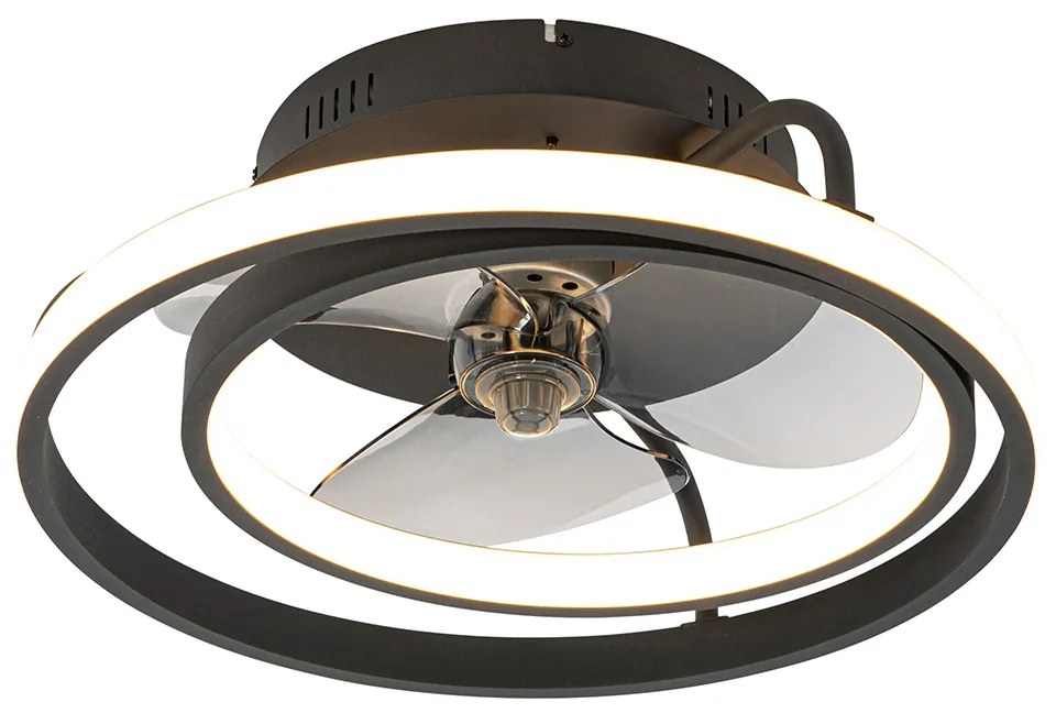 Ventilator de tavan negru 46,5 cm, inclusiv LED cu telecomandă - Kees