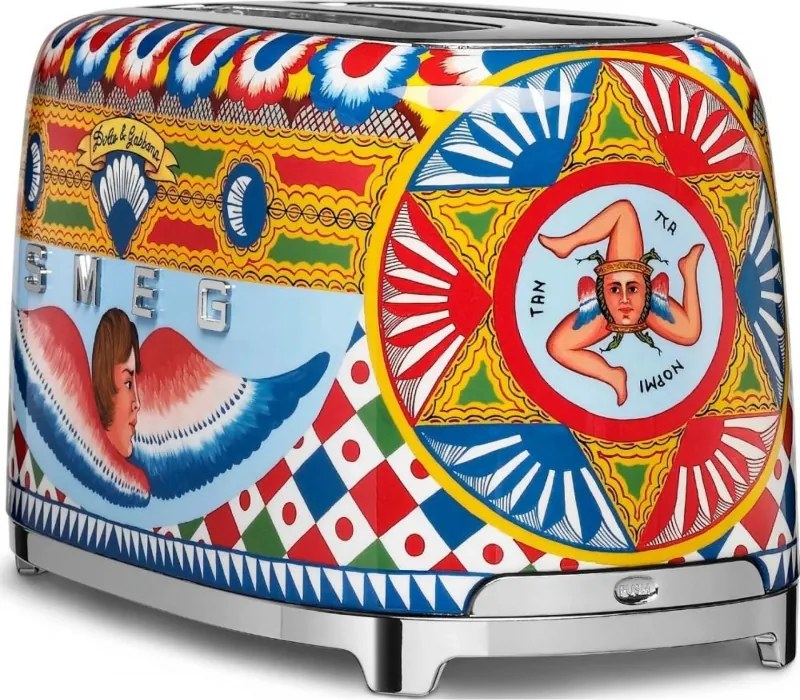 Prajitor de paine SMEG Dolce & Gabbana Sicily is my Love! TSF02DGEU, 1500 W, 4 felii, 6 trepte, Tava pentru firimituri, Cablu integrat, Otel inoxidabil, Multicolor