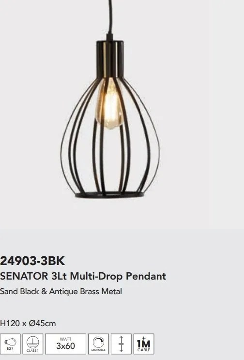 Lustra cu 3 pendule design industrial X Senator