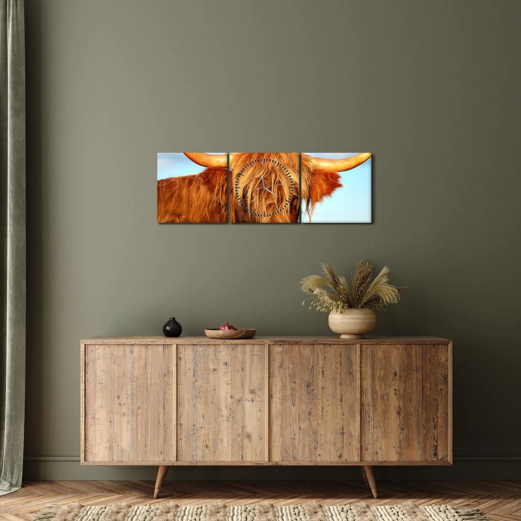 Tablou - Vacă scoțiană (cu ceas) (90x30 cm)