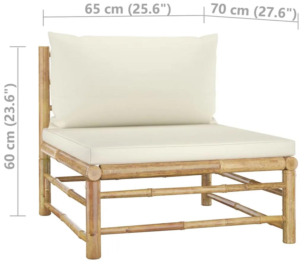 Set mobilier de gradina cu perne crem, 3 piese, bambus Crem, 2x colt + mijloc, 1
