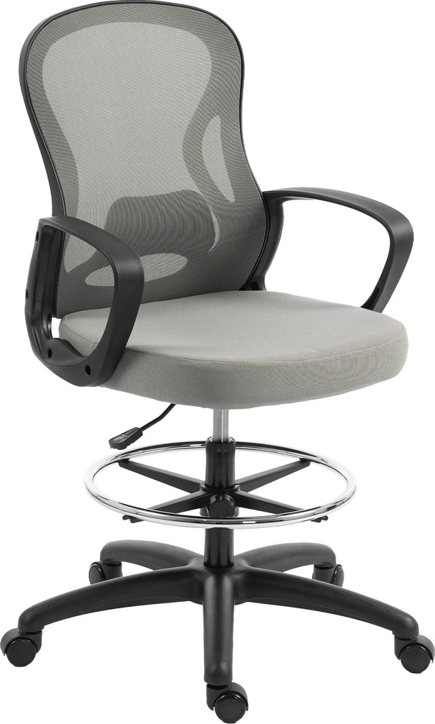 Vinsetto Scaun de birou ergonomic, fotoliu de birou cu suport pentru picioare și cotiere, din mesh, 59 x 65 x 123 cm, Gri | Aosom Romania