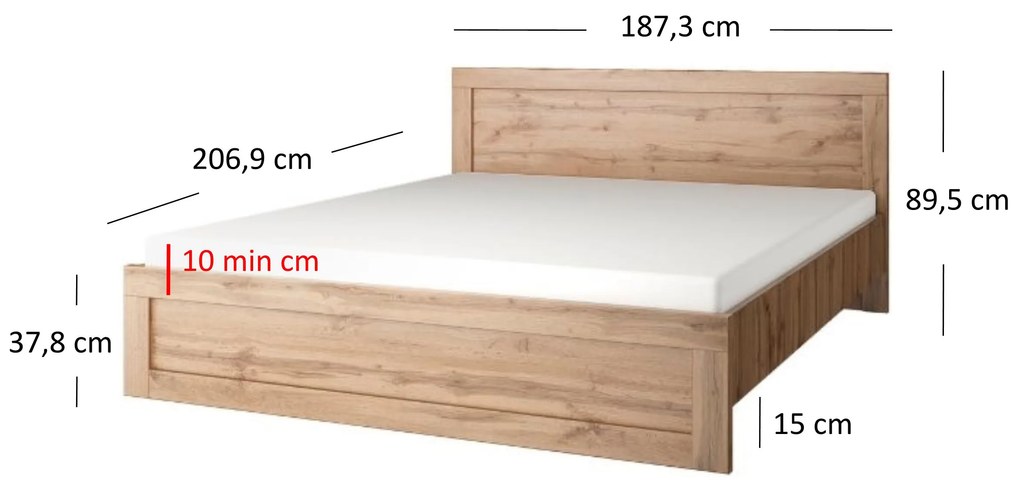 Pat matrimonial 180 cm Mirella (Stejar wotan) (cu somieră). 1053075