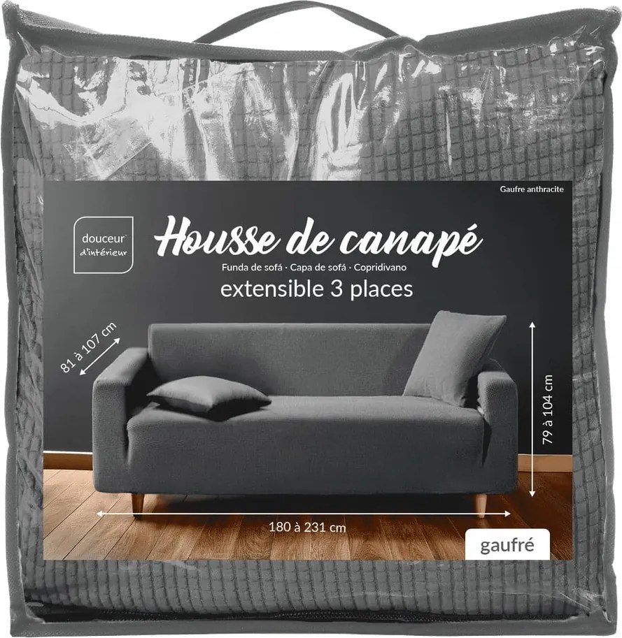 Husă gri antracit elastică pentru canapea cu 3 locuri Sacha – douceur d'intérieur
