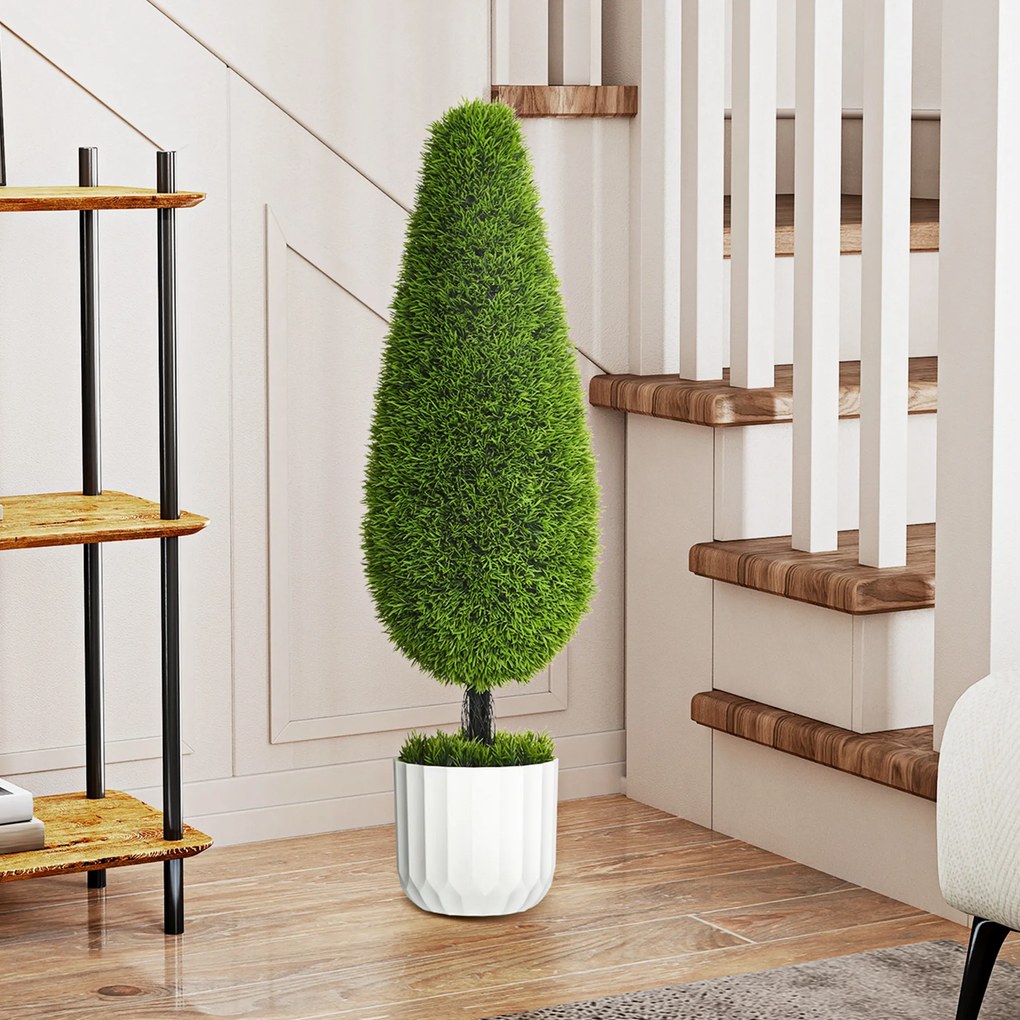 Set 2 Plante Artificiale cu Ghiveci de Ø12x16 cm, Muschi si Ciment, Plante Artificiale de 90cm din PE si Plastic, Verde-Alb HOMCOM | Aosom Romania