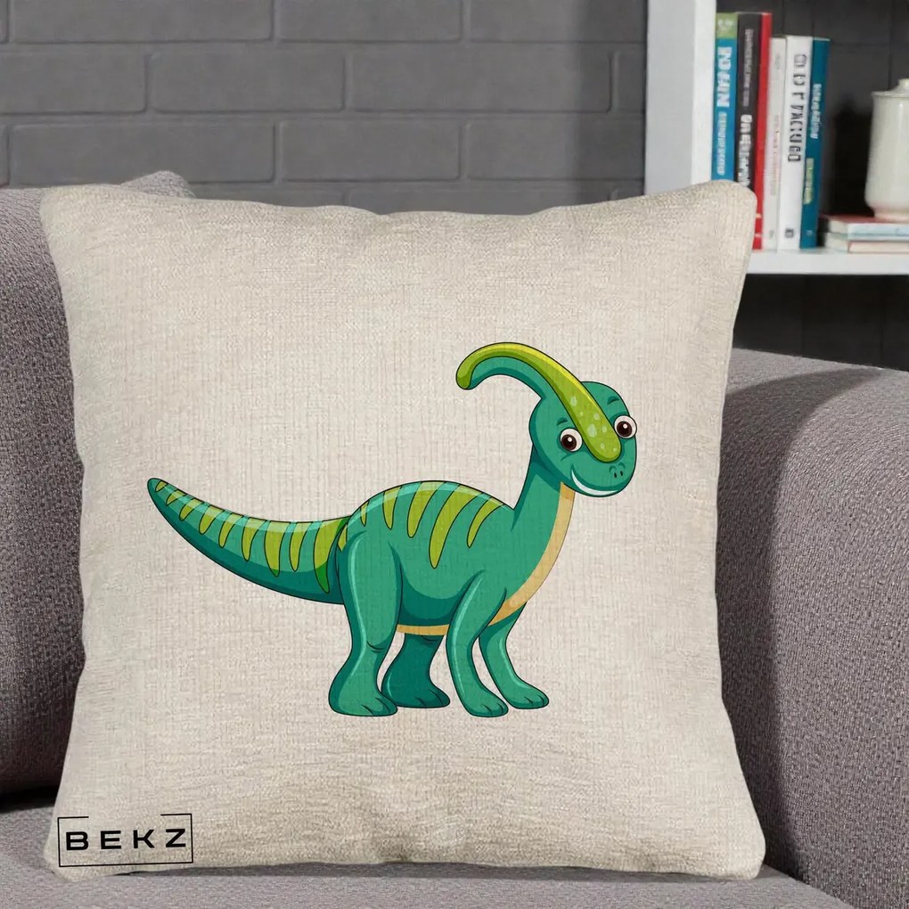 Perna Decorativa Parasaur Verde, 40x40 cm, Bej Canapea, Husa Detasabila, Perna Inclusa, BEKZ®
