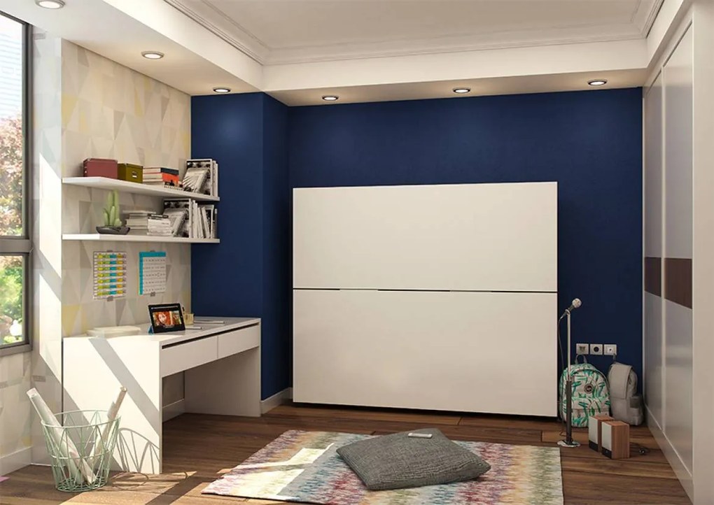 Pat rabatabil suprapus cu somiere incluse - simple bunk (90x200) - alb mat