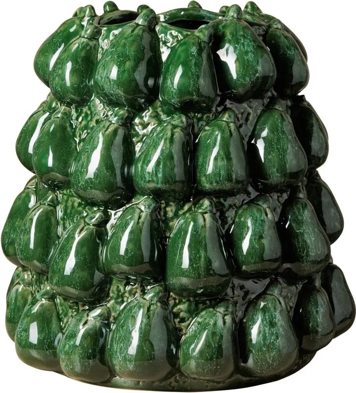 Vază decorativă din ceramică glazurată, model cu pere verzi, H30/D35 cm